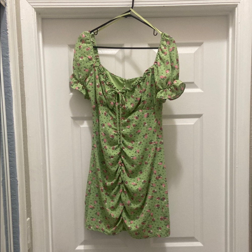 Vibrant Green and Pink Mini Dress